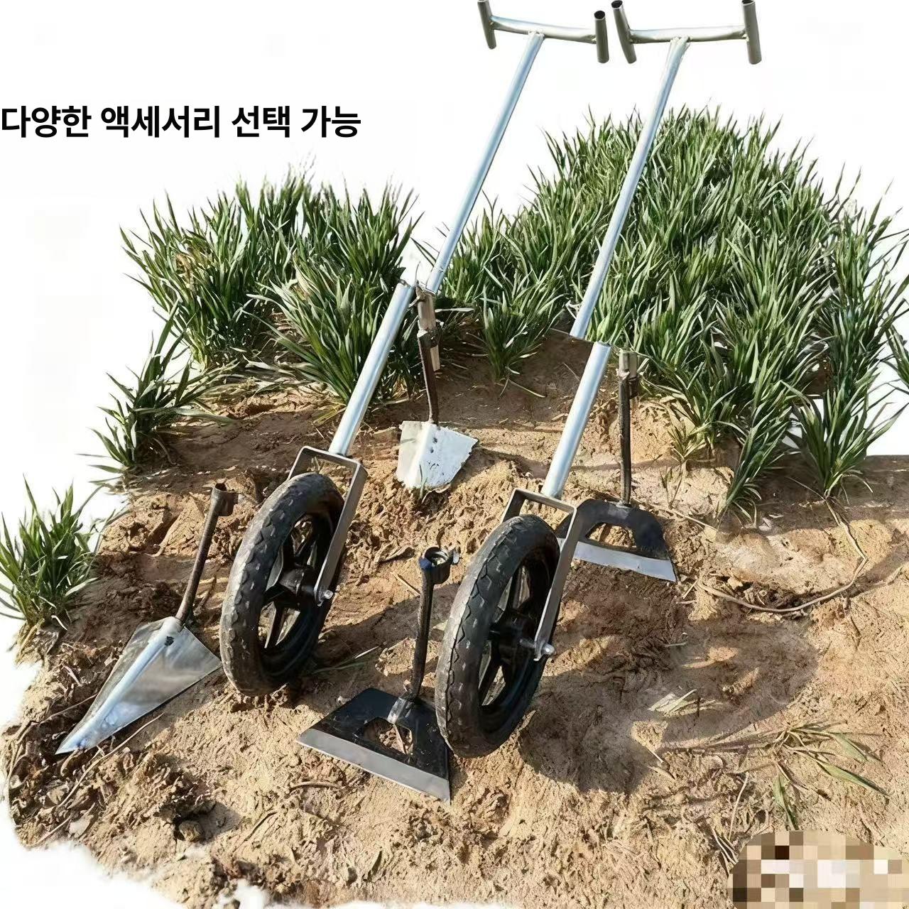 잡초 제거기 밭갈이 파종기 수확기 회전 경운기 손밀기형 농업용 프레임+대형 삼각 괭이 이미지 6