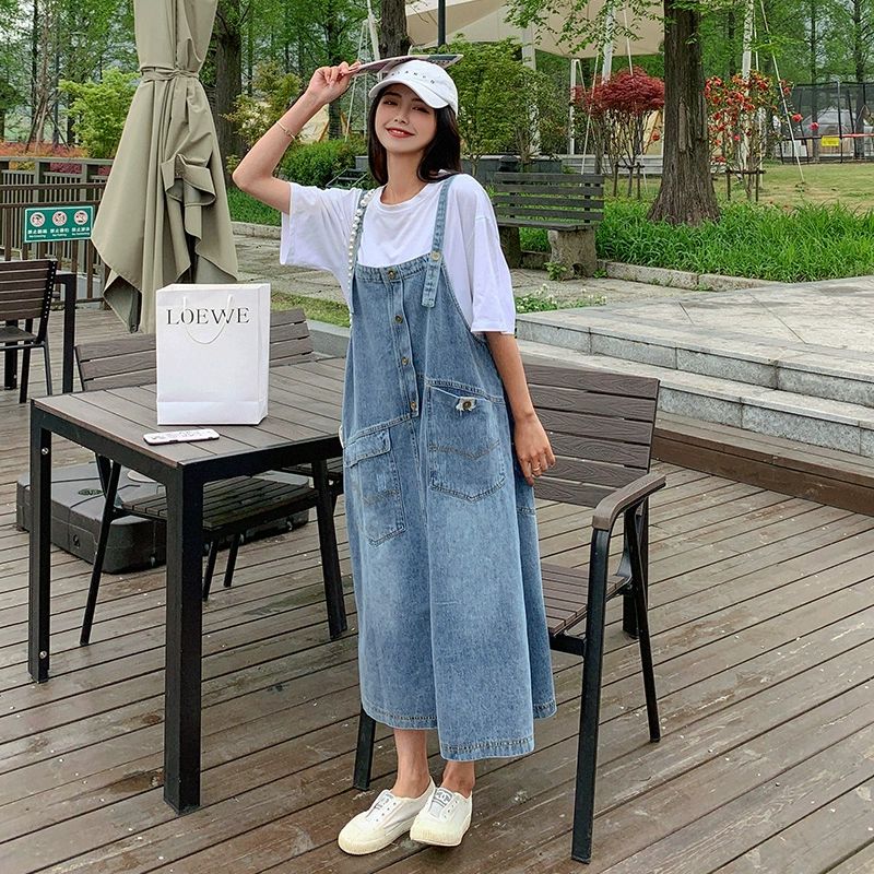 데님 청스커트 여성 캐주얼 플레어 밴딩 스티치 뒷트임 스판 워싱 롱청치마 - 상세 이미지 2