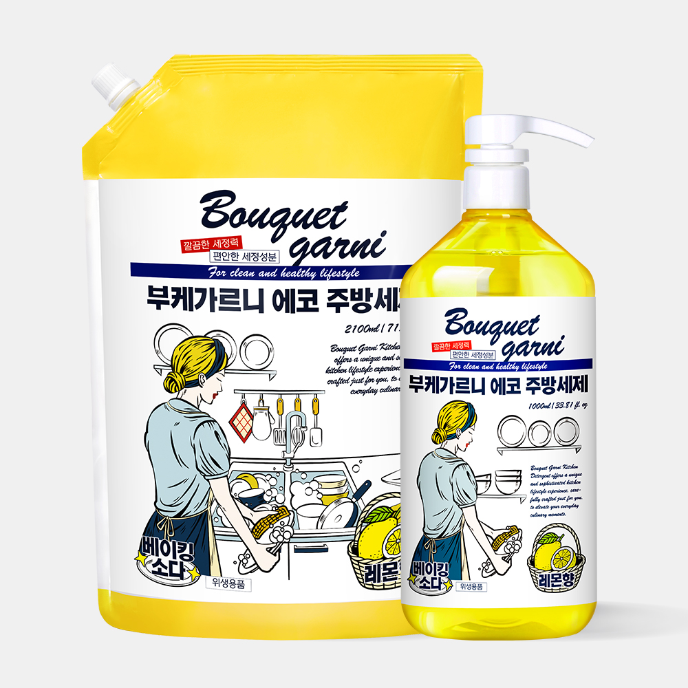 네이버 부케가르니 주방세제 1L + 리필 2.1L 레몬향