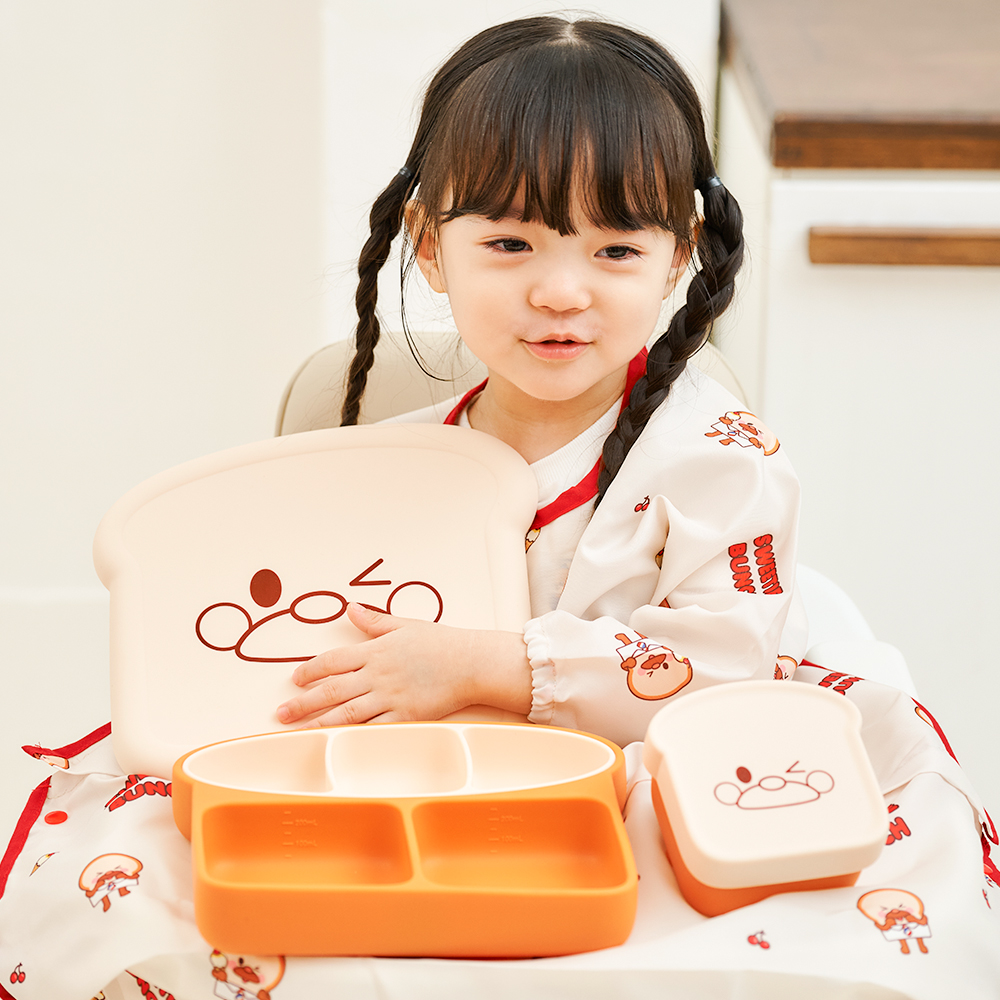 퍼기 브레드이발소 식빵 실리콘 흡착볼 흡착식판 이유식 용기 유아 아기 그릇 SET - 상세 이미지 2