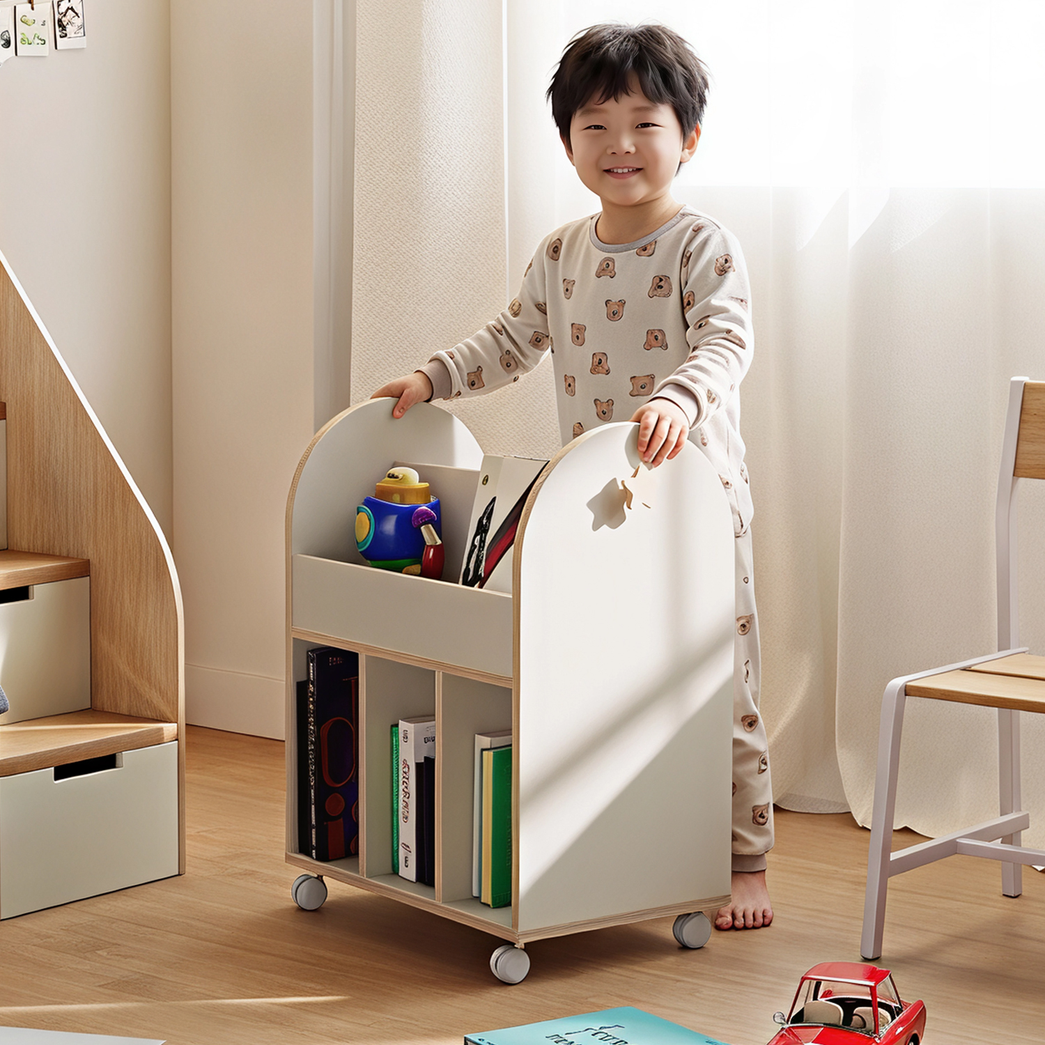 아기 책꽂이 전면 유아 책꽂이 아이 유아 북카트 E0