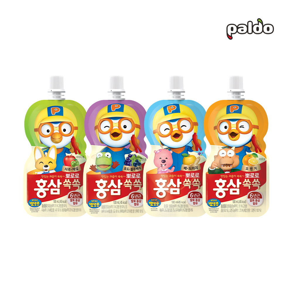 팔도 뽀로로 홍삼쏙쏙 10개씩 총 40개 (사과매실, 포도, 배도라지, 오렌지) - 상품 이미지