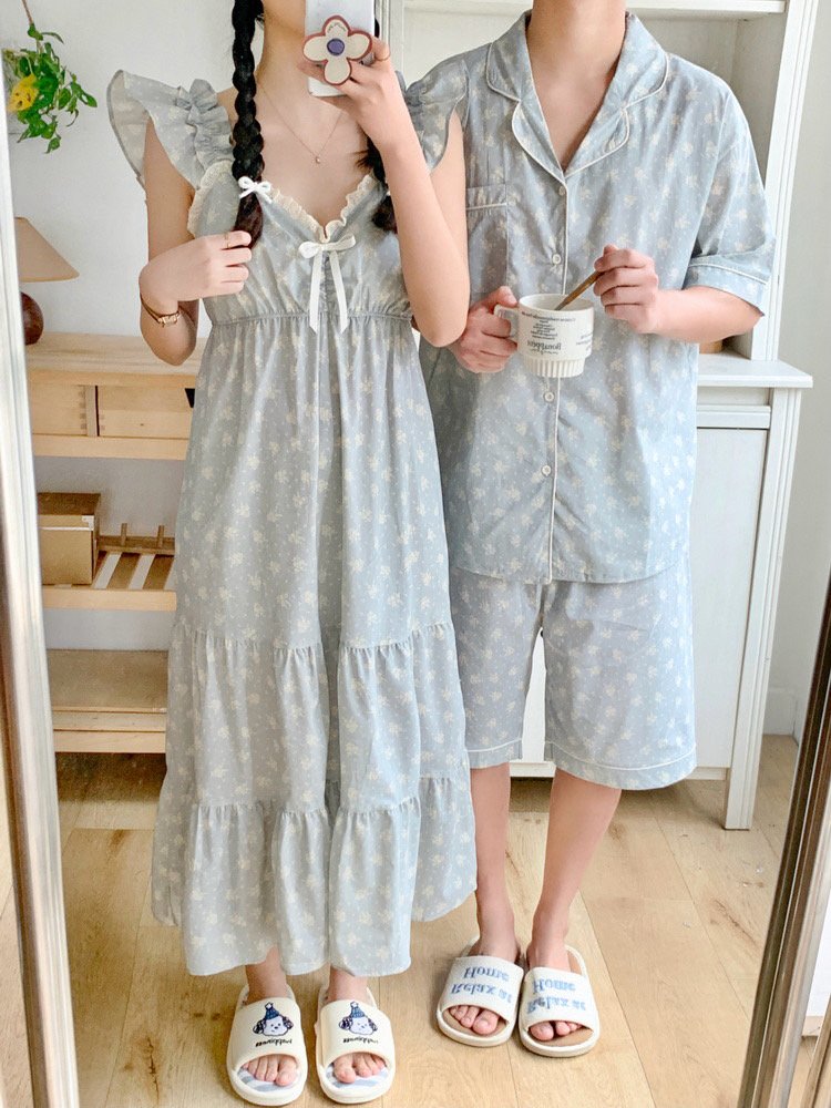나시 캡내장 커플 원피스잠옷 임산부 빅사이즈 신혼 연인 파자마 여름 자주입는 잠옷 홈웨어 - 상세 이미지 2