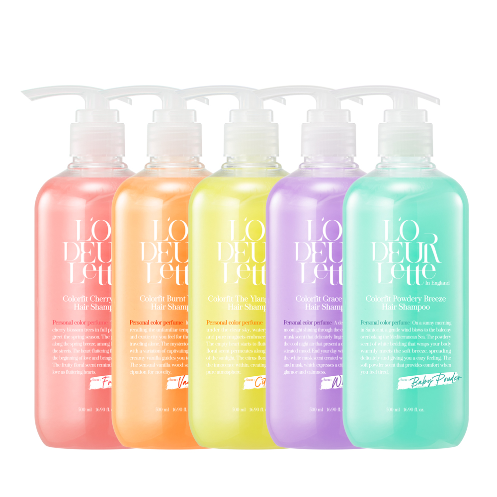 로더렛 컬러핏 퍼퓸 향기 30시간 지속 샴푸 500ml 5가지 향 라인업 세트 - 상품 이미지
