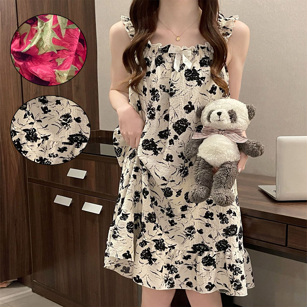플라워 골프가운 샤워가운 면잠옷 원피스 가슴패드내장형LACH2493927 - 상품 이미지