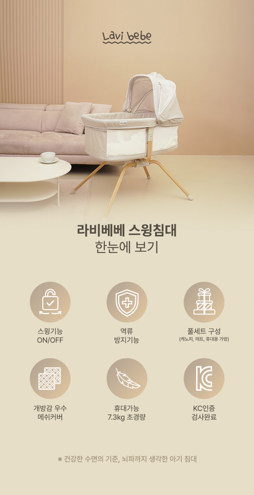 라비베베 프리미엄 스윙 아기침대 가드 휴대용 신생아 이동식 접이식 침대 판매처 상세 정보 이미지 2