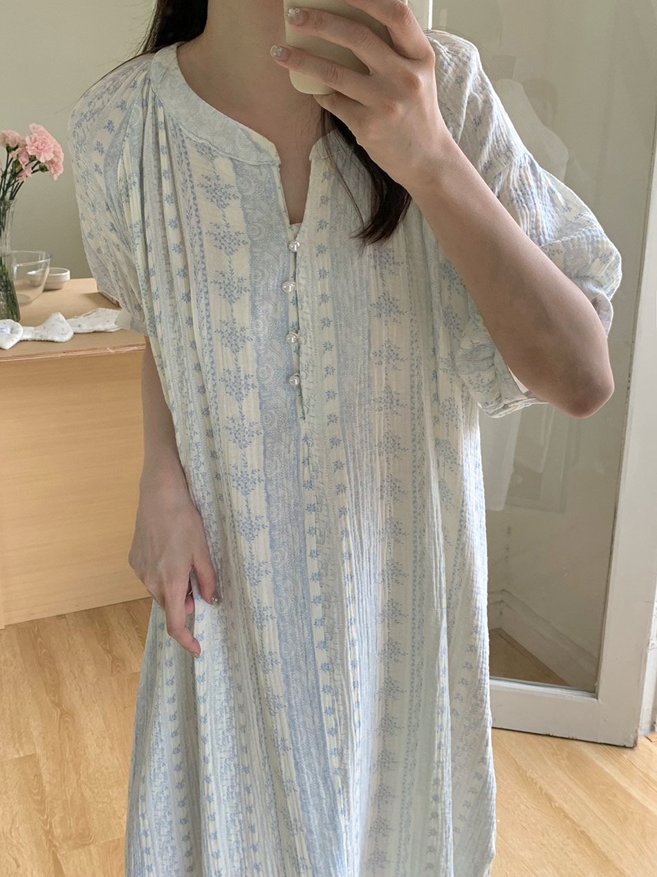 반팔 빅사이즈 요루면 원피스잠옷 임산부 수유 홈웨어 파자마 룰루꽂 여름 - 상품 이미지