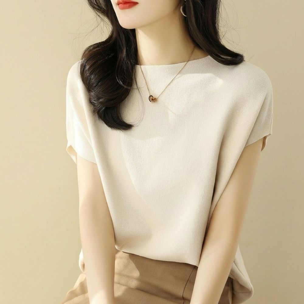 보트넥반팔티 입술라인티셔츠 입술넥티셔츠 여리여리 슬림핏 - 상품 이미지
