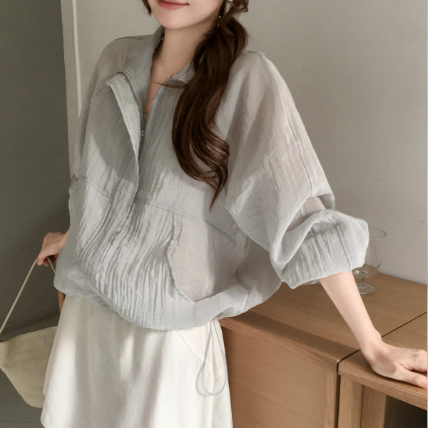 반하이넥 투웨이 밑단 스트링 바람막이 점퍼 jp778 - 상품 이미지