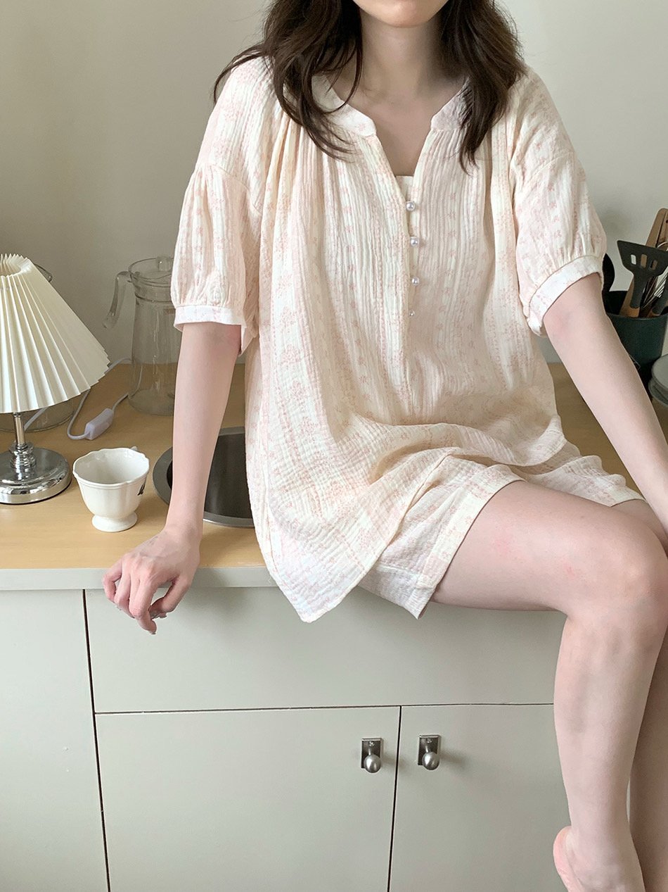 반팔잠옷 빅사이즈 요루면 반바지 수유 홈웨어 파자마 룰루꽂 여름 이미지 7