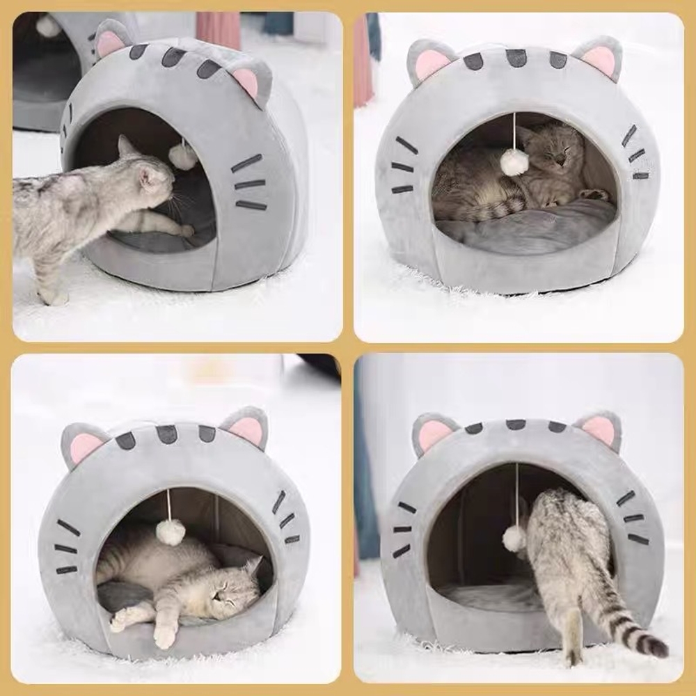 고양이 강아지 아늑한 숨숨집 하우스 따뜻한 반려동물 은신처 나만의공간 소품 장식 S 32x32x32 그레이 냥냥집 - 상세 이미지 4