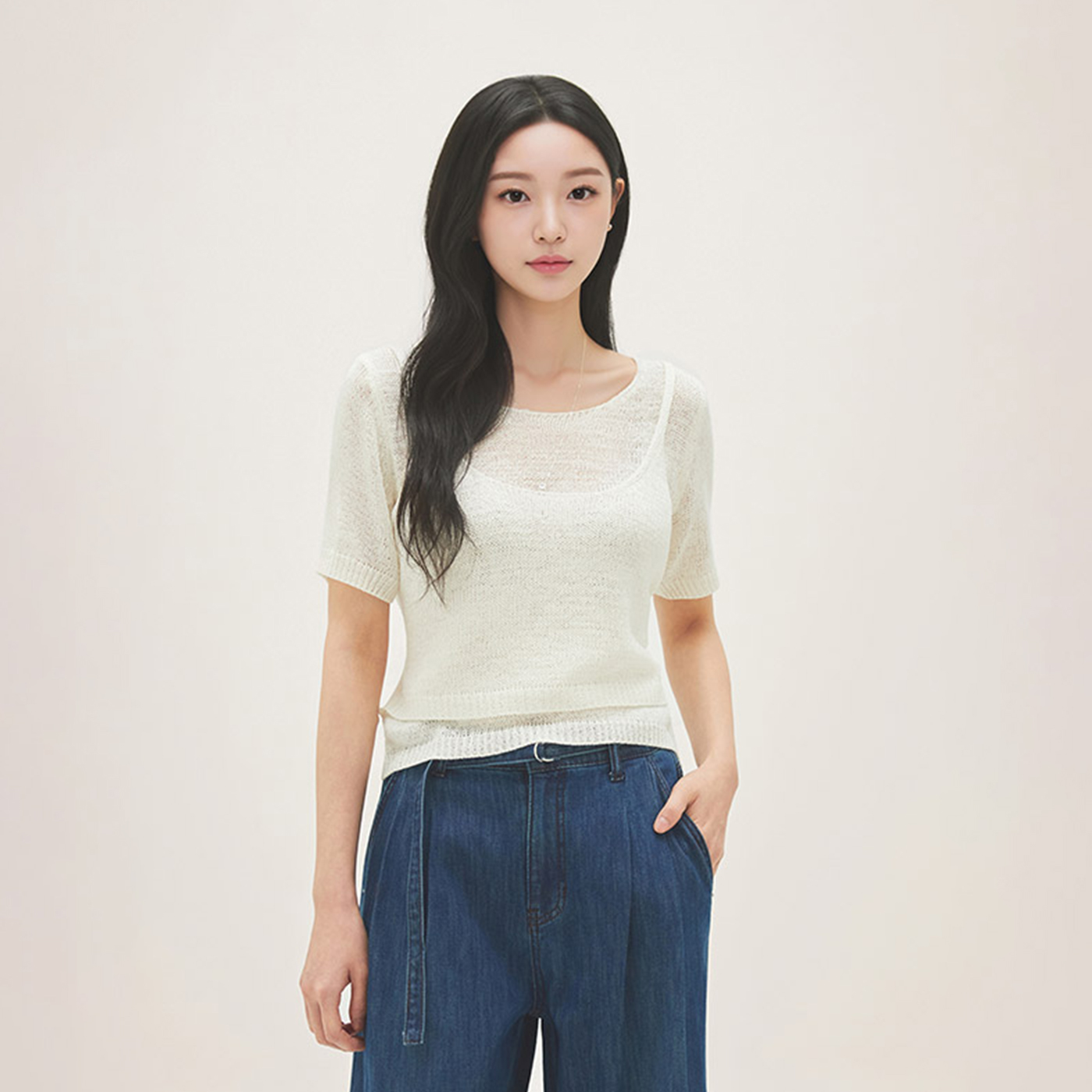 로엠 린넨 벨티드 턱 와이드 데님 RMTJG25G11 - 상세 이미지 3