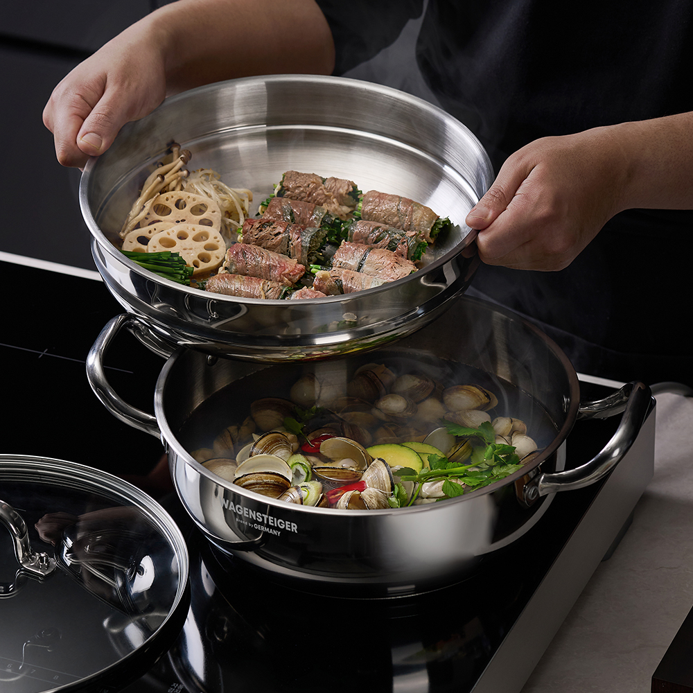 인덕션 스텐 찜기 전골 찜솥 2단 멀티 인덕션용 냄비 28cm - 상세 이미지 4