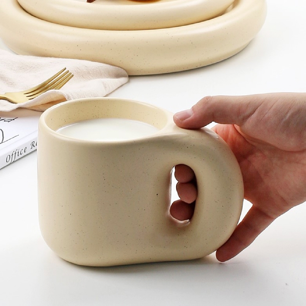 뭉툭 머그컵 감성 카페 커피 라떼 커플 선물 세트 머그잔 380ml, 베이지 - 상세 이미지 3