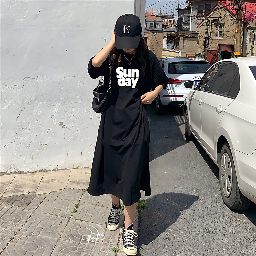 면 롱 빅사이즈 여름 휴양지 편한 홈 캐주얼 여성 원피스 - 상세 이미지 3