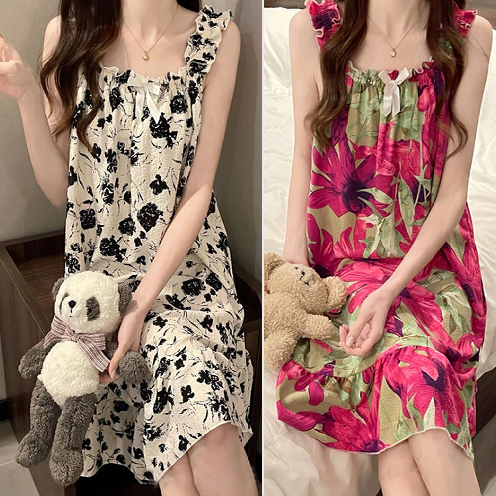 플라워 골프가운 샤워가운 면잠옷 원피스 가슴패드내장형LACH2493927 - 상세 이미지 3