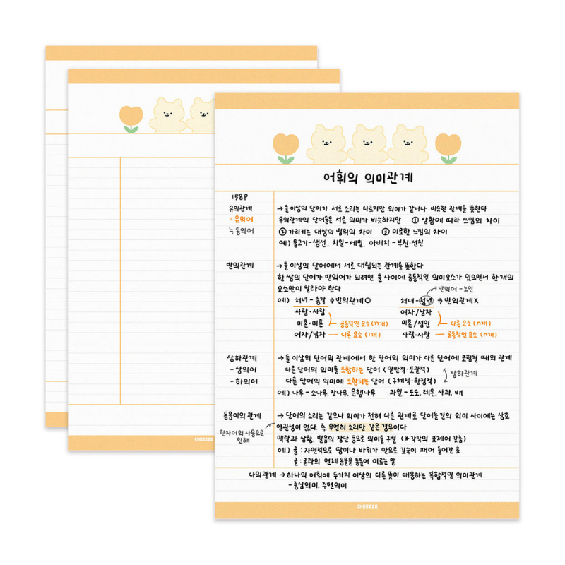 치이즈샵 떡메모지 B5 피식곰 코넬노트 필기법 정리 캐릭터 예쁜 메모지 공시생 메모장 - 상세 이미지 4