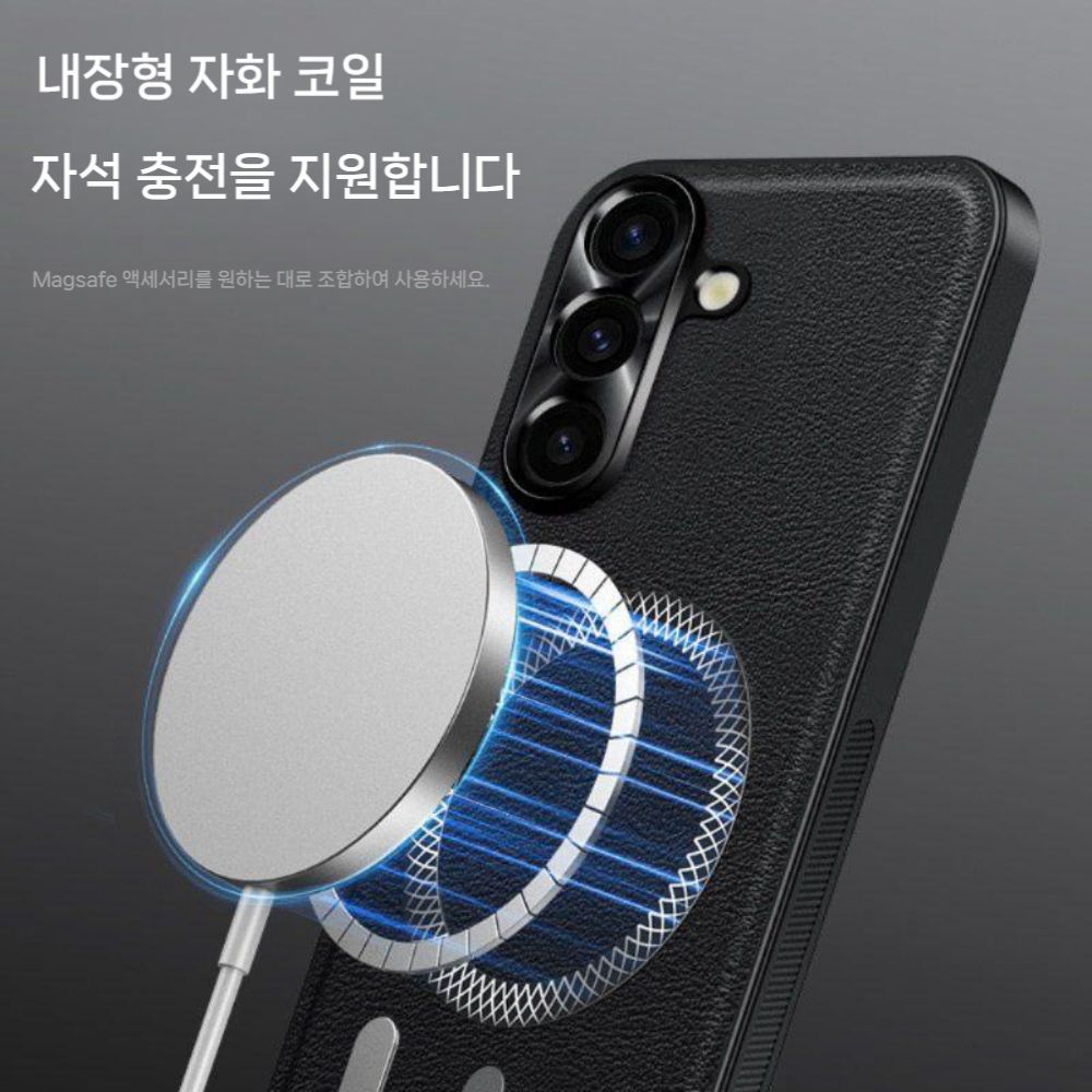 갤럭시 퀀텀7 A57 케이스 A37 맥세이프 자석 메탈 렌즈 링 가죽 커버 - 상세 이미지 5