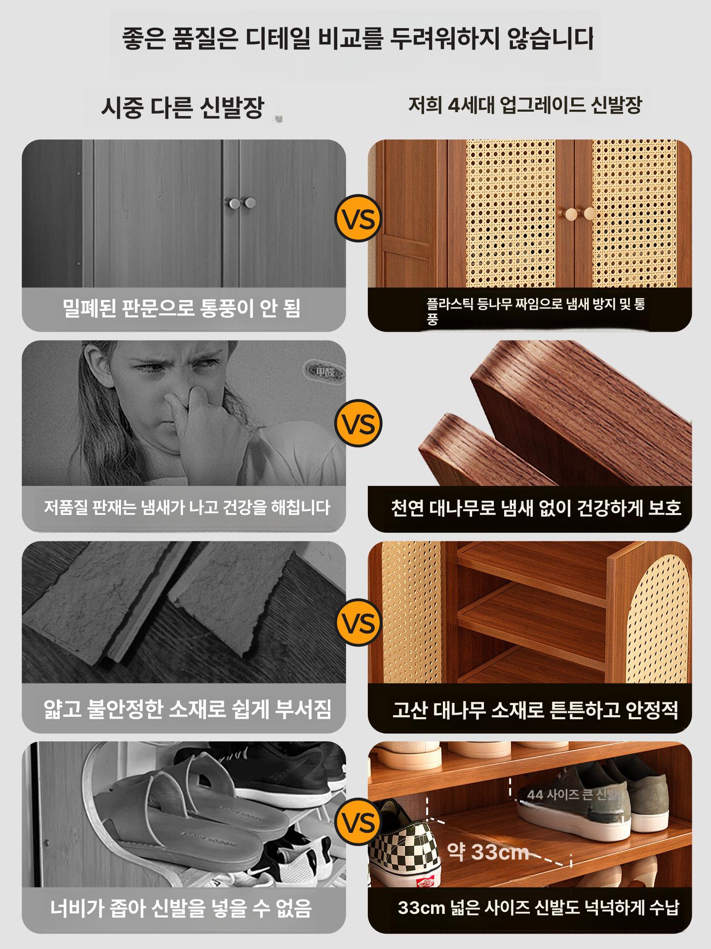 현관 원목 신발장 정리함 6단 수납 대형 조립식 기본 2문 6단 플라스틱 라탄 - 상세 이미지 3
