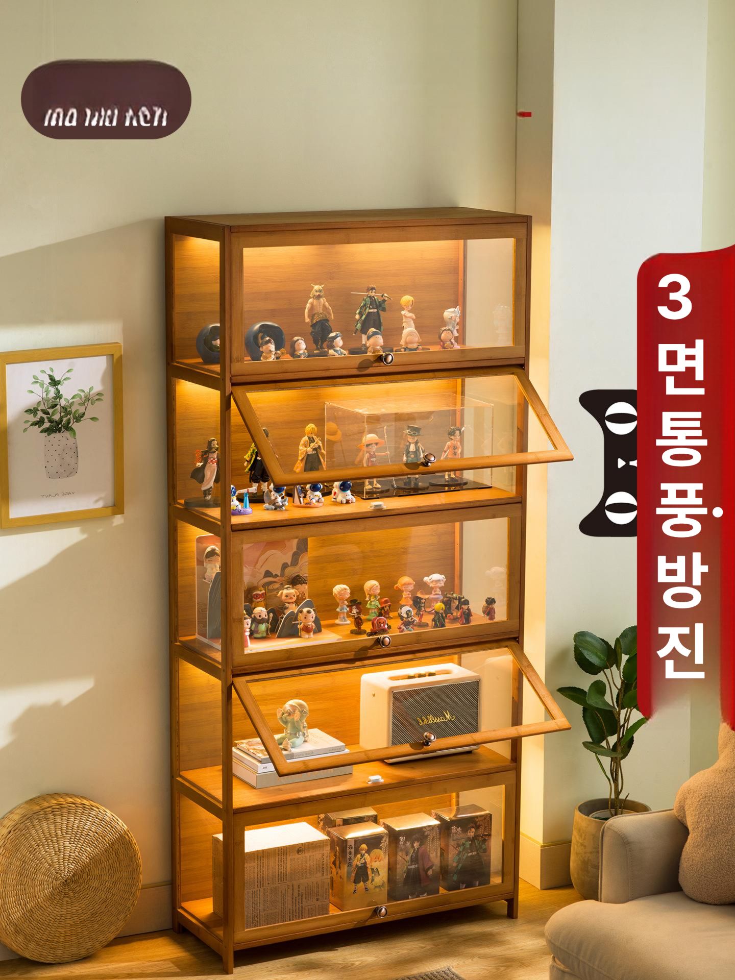 LED 술장식장 조명 엔틱 인테리어 거실 도어 위스키장식장 진열 선반수납장 - 상세 이미지 2
