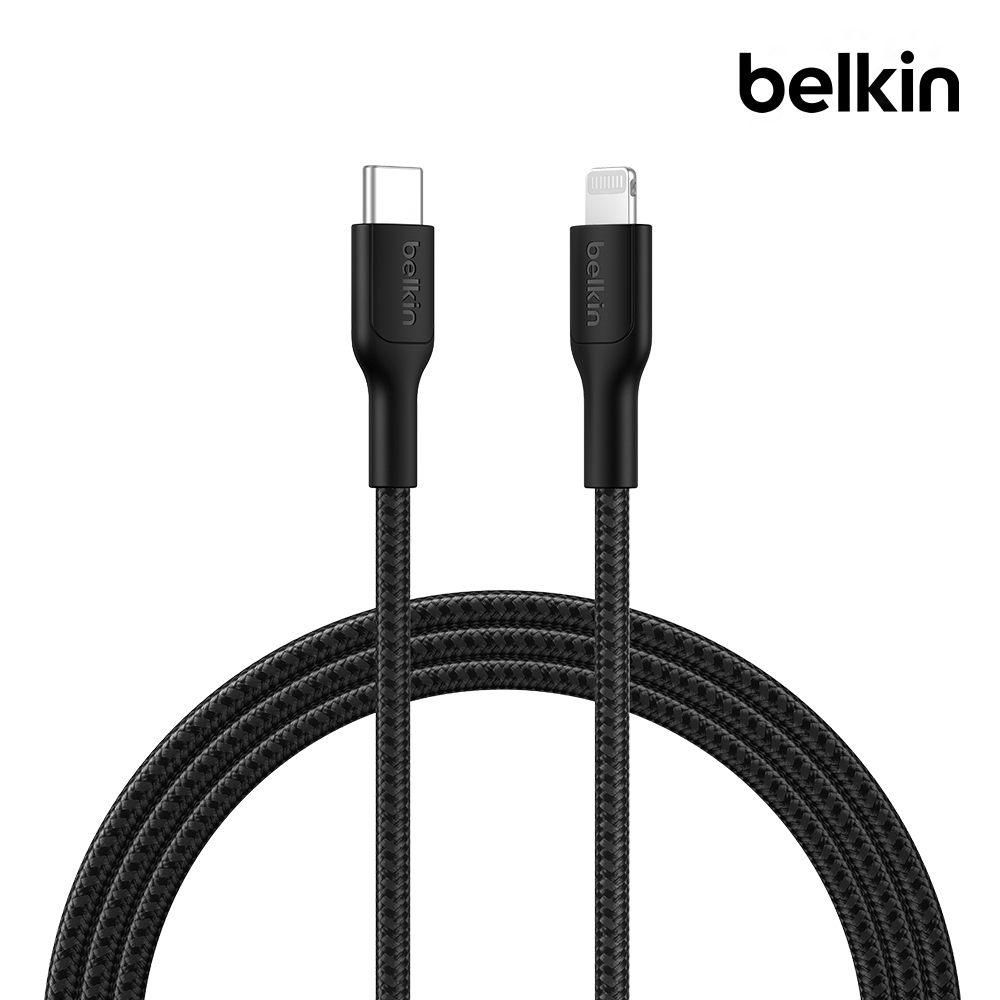 벨킨 USB-C to 라이트닝 브레이디드 충전 케이블 CAA022fq 블랙, 1개, 2m