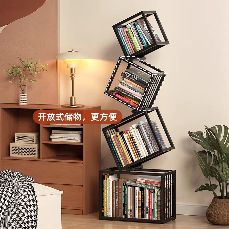 스탠드책꽂이 인테리어 엔틱 다용도 도서관 북스텐드 4단 사선형 검정색(50x28x119) - 상세 이미지 3