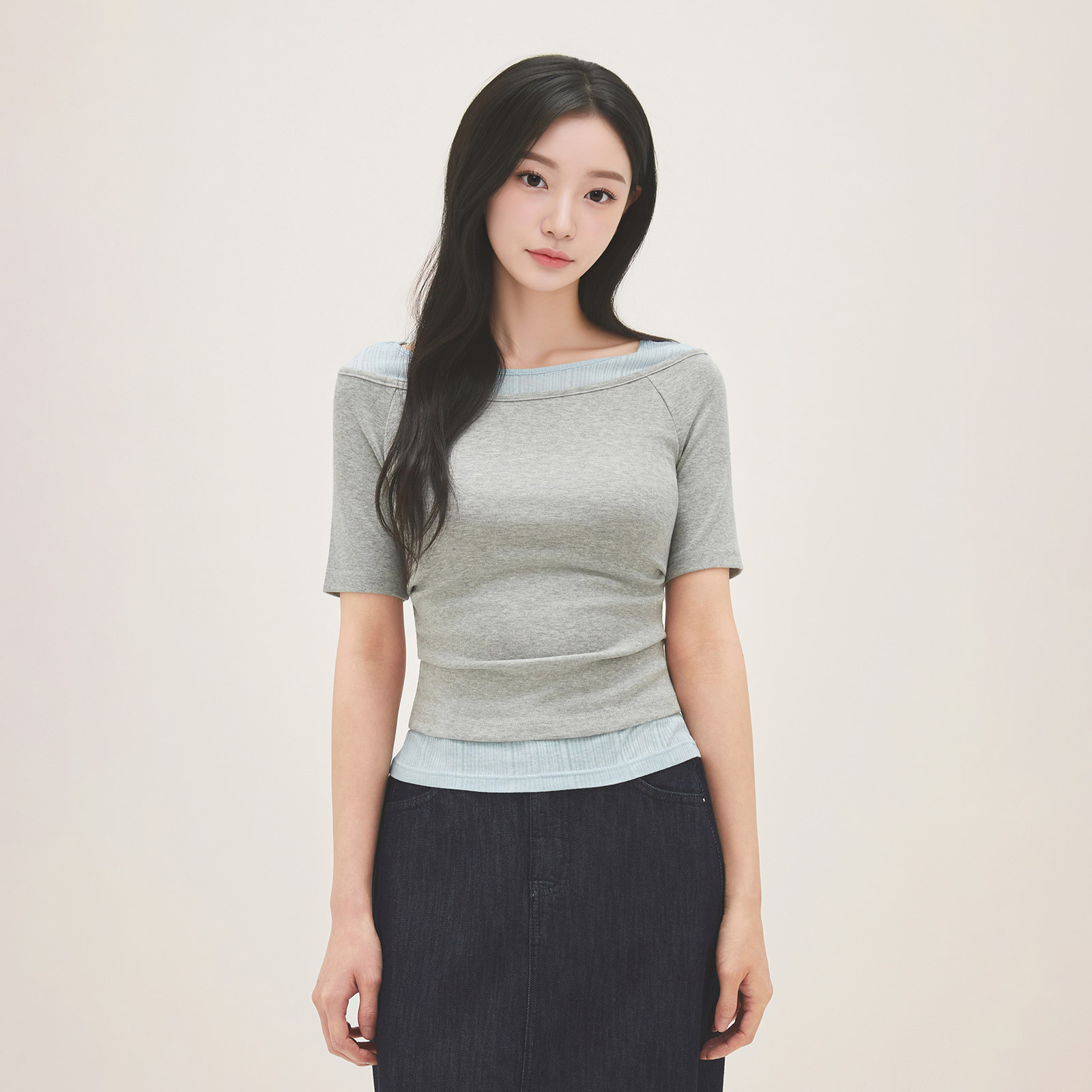 로엠 배색 레이어드 티셔츠 RMHWG24RT1 이미지 7