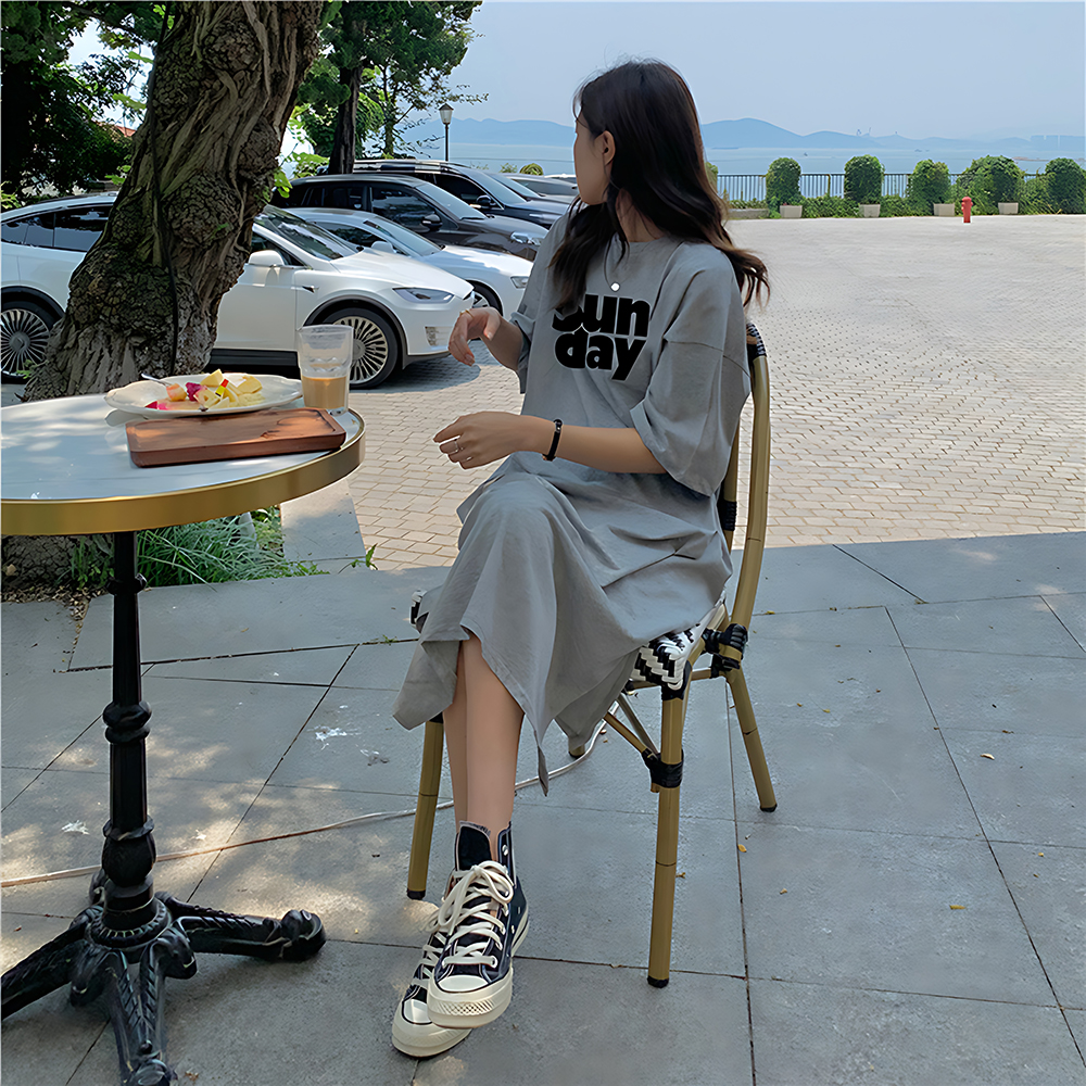 면 롱 빅사이즈 여름 휴양지 편한 홈 캐주얼 여성 원피스 이미지 7