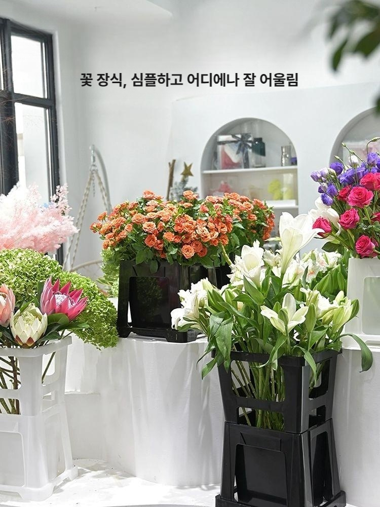 플라스틱 꽃통 사각 원예 인테리어 빈화분 플라워샵 투명 화분통 꽃집 가운데 바구니 매장 - 상세 이미지 5