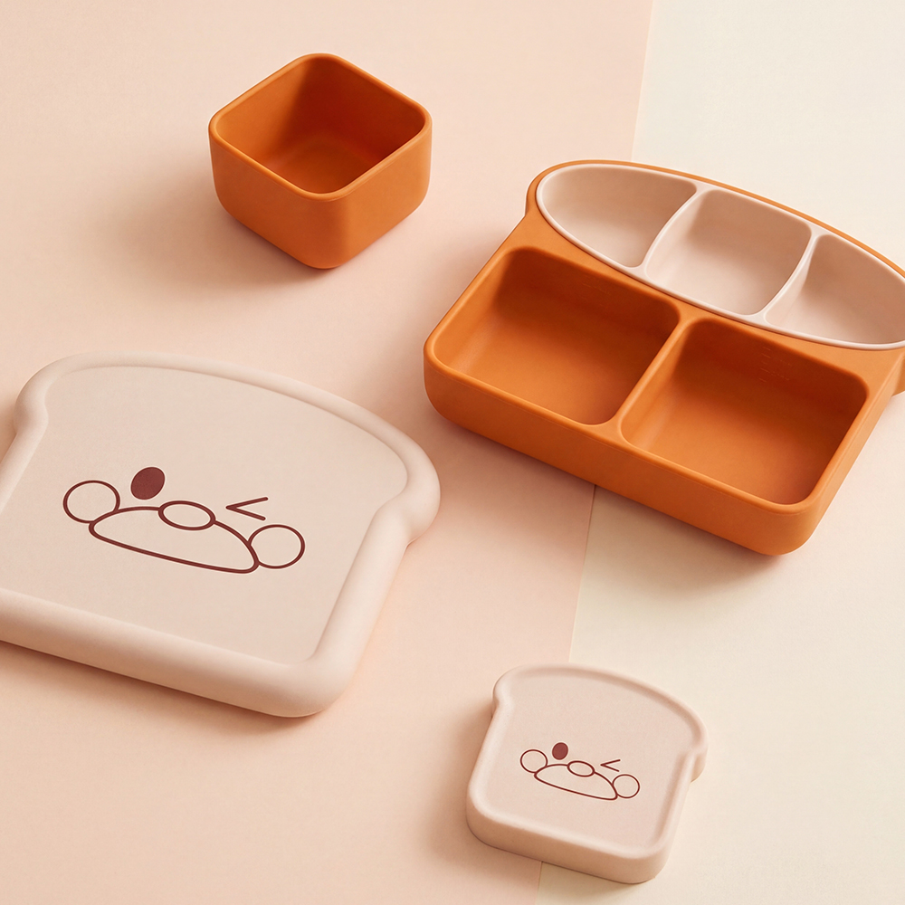 퍼기 브레드이발소 식빵 실리콘 흡착볼 흡착식판 이유식 용기 유아 아기 그릇 SET - 상세 이미지 3