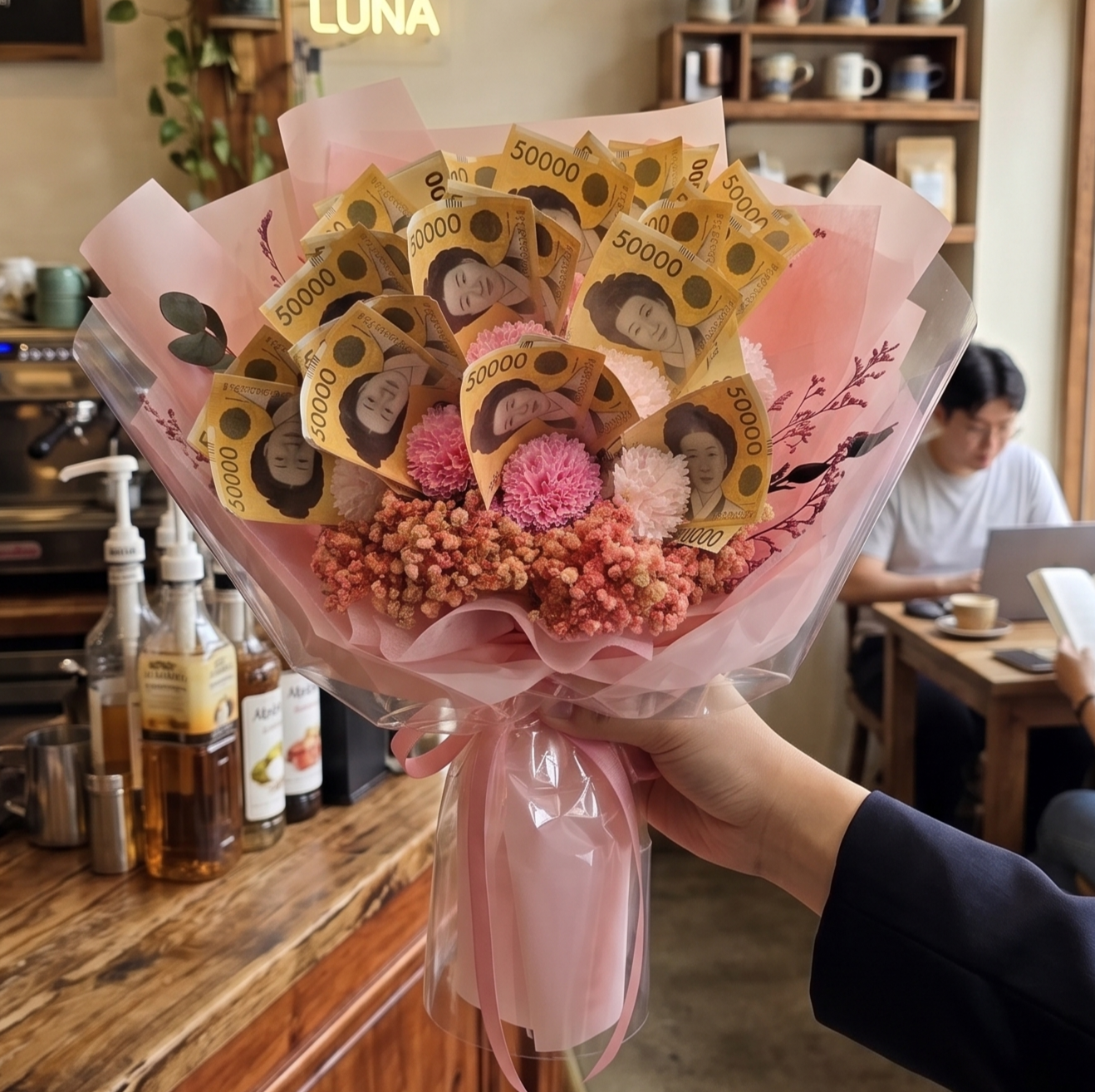 돈꽃다발 돈다발꽃 용돈 현금 카네이션 생일 꽃다발 칠순 보라장미 상품 이미지