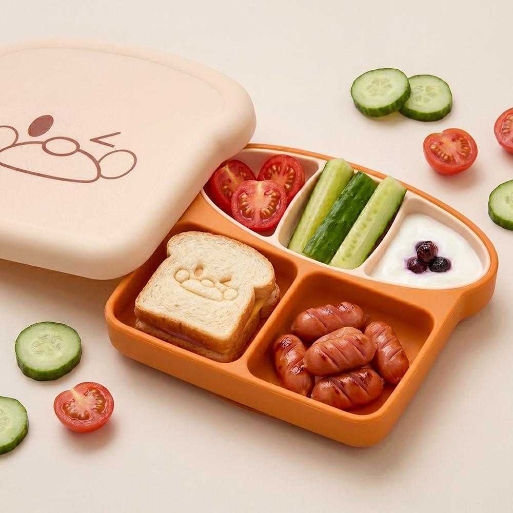 퍼기 브레드이발소 이유식 식빵 실리콘 흡착 식판 식기 그릇 5구 디바이더 - 상품 이미지