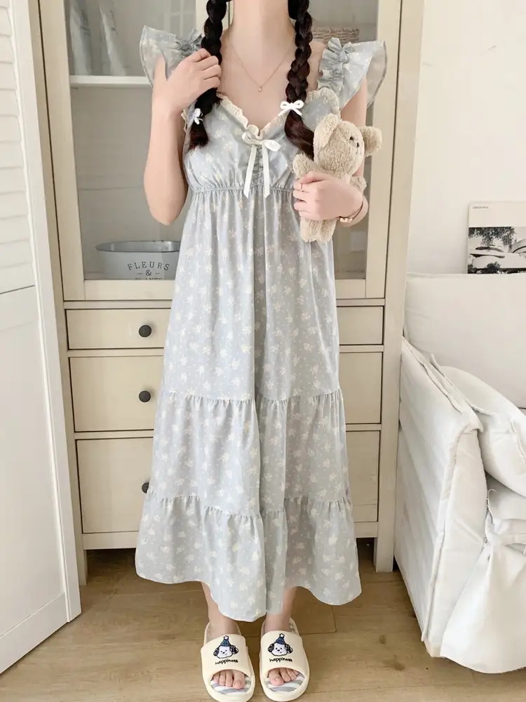나시 캡내장 커플 원피스잠옷 임산부 빅사이즈 신혼 연인 파자마 여름 자주입는 잠옷 홈웨어 - 상세 이미지 4