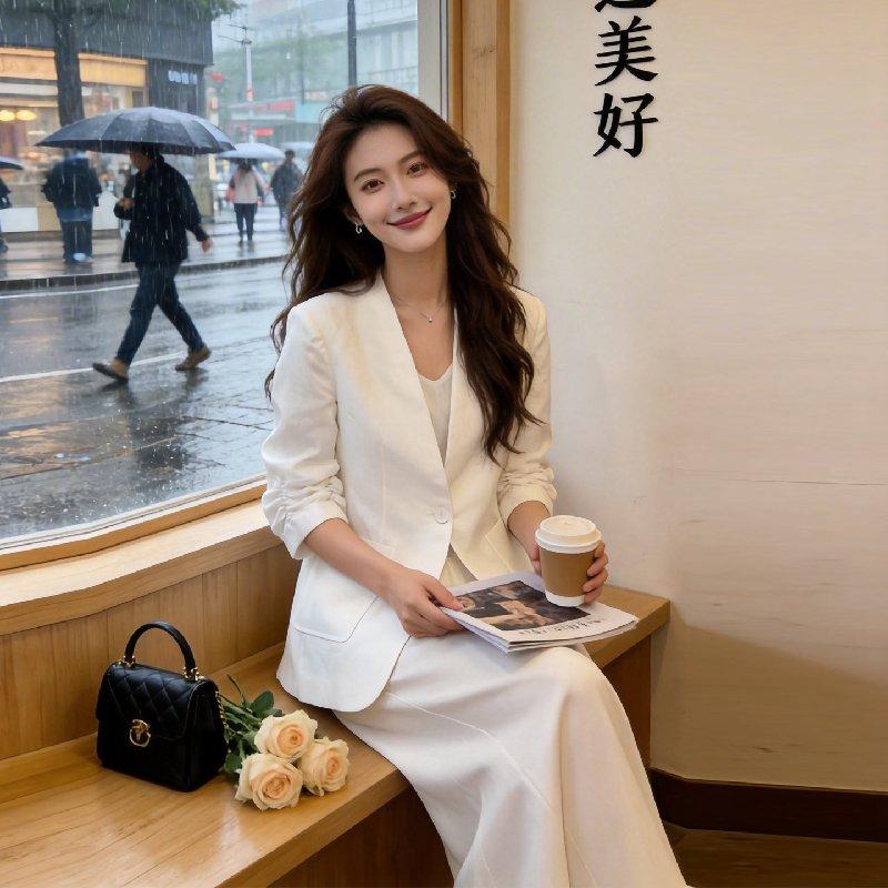 여성 린넨 자켓 7부 소매 여름 블레이저 마자켓 - 상세 이미지 2