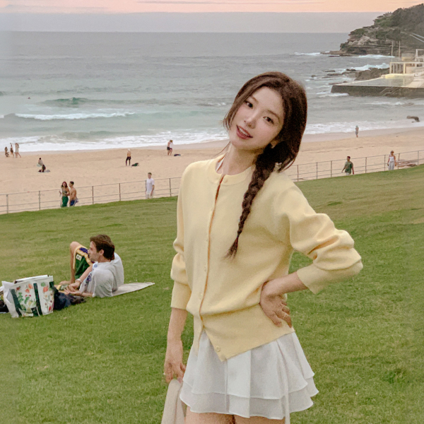 [자체제작] [울함유] 핏2타입 팬던트 라운드넥 울 니트 가디건 cd3524 - 상품 이미지