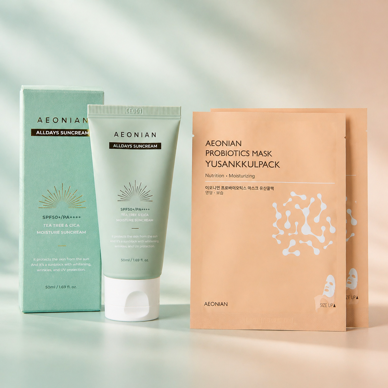 이오니언 프로바이오틱스 마스크 유산꿀팩 1BOX + 올데이즈 선크림 50ml 기획세트 - 상품 이미지