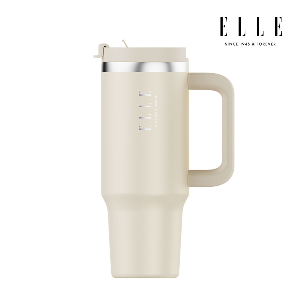 엘르 텀블러 대용량 차량용 스텐 보온보냉 빨대 손잡이 대형 900ml, 아이보리 - 상품 이미지