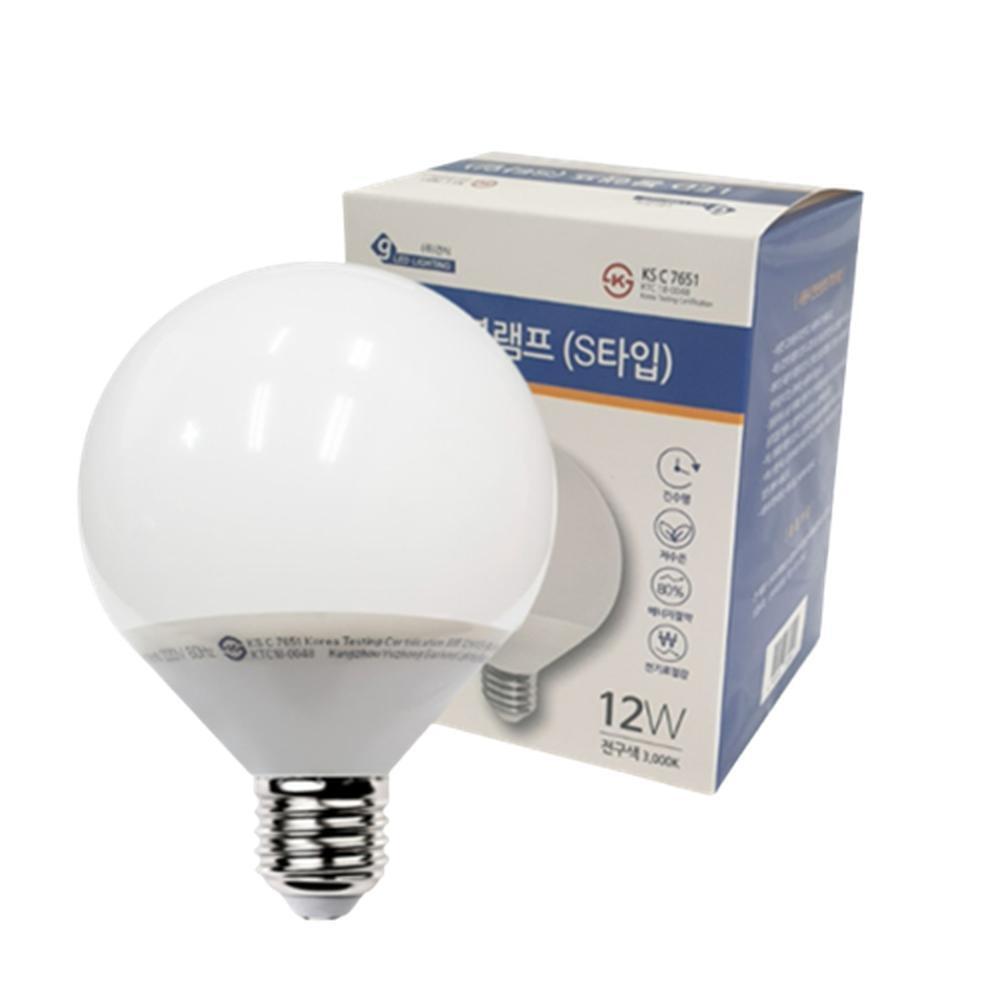 LED볼전구 컨버터내장형 공모양 램프 E26 12W, SHORT, 전구색 3000K