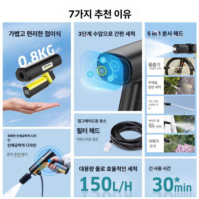 가정용 고압 세척기 미니 세차 고압세척기 무선 배관 세차기 충전식 휴대용 충전 - 상세 이미지 5