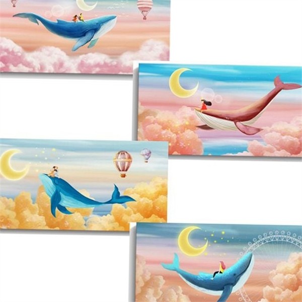 일러스트 캔버스 그림 액자 벽걸이 고래 그림 액자 인테리어 아동방 - 상품 이미지