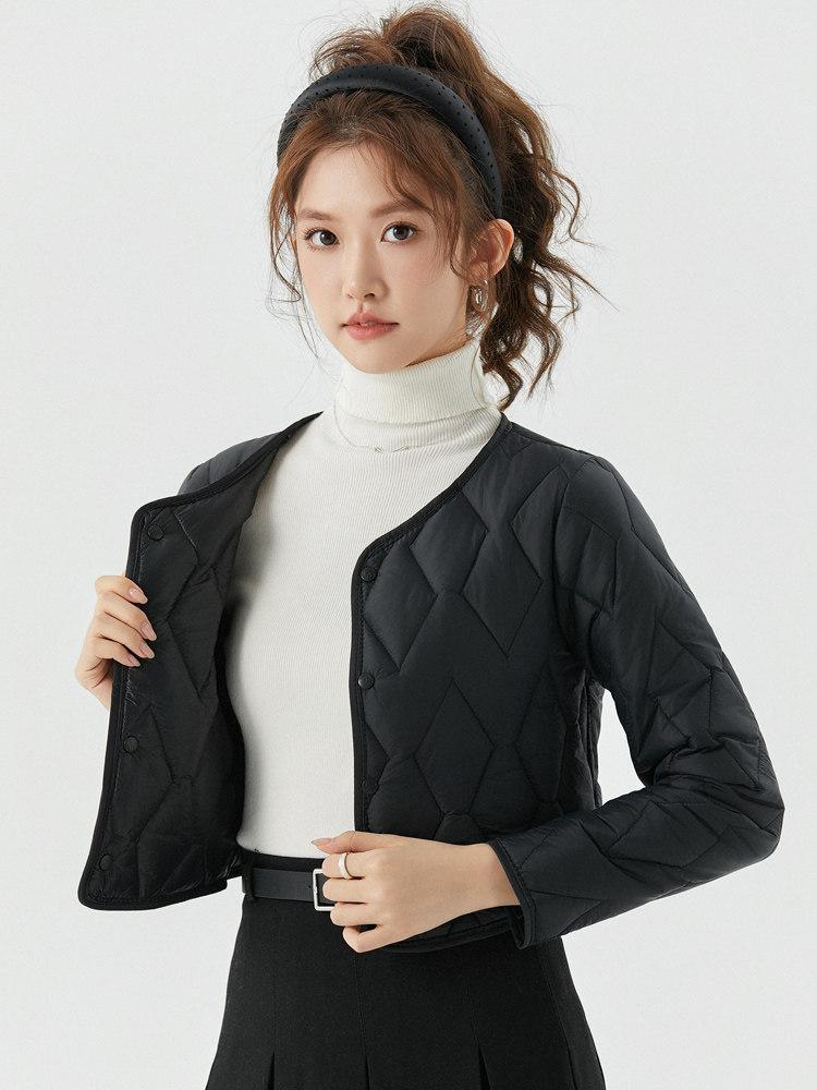 크롭 자켓 블랙 기모 루즈핏 아우터 가을 캐주얼 클래식 스타일 두툼 여성용 - 상세 이미지 2