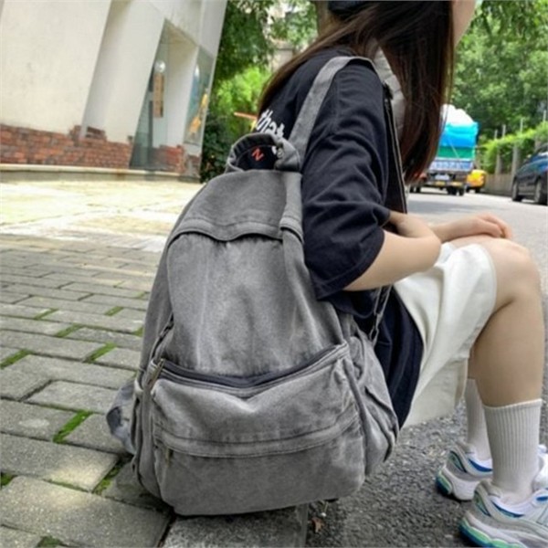 데일리 데님 백팩 캔버스 여성 백팩 나들이 패션 - 상품 이미지