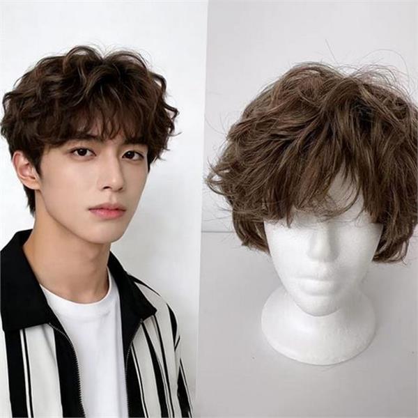 자연 남성 통가발 데일리 파마 웨이브 정수리 부분 가발 - 상품 이미지