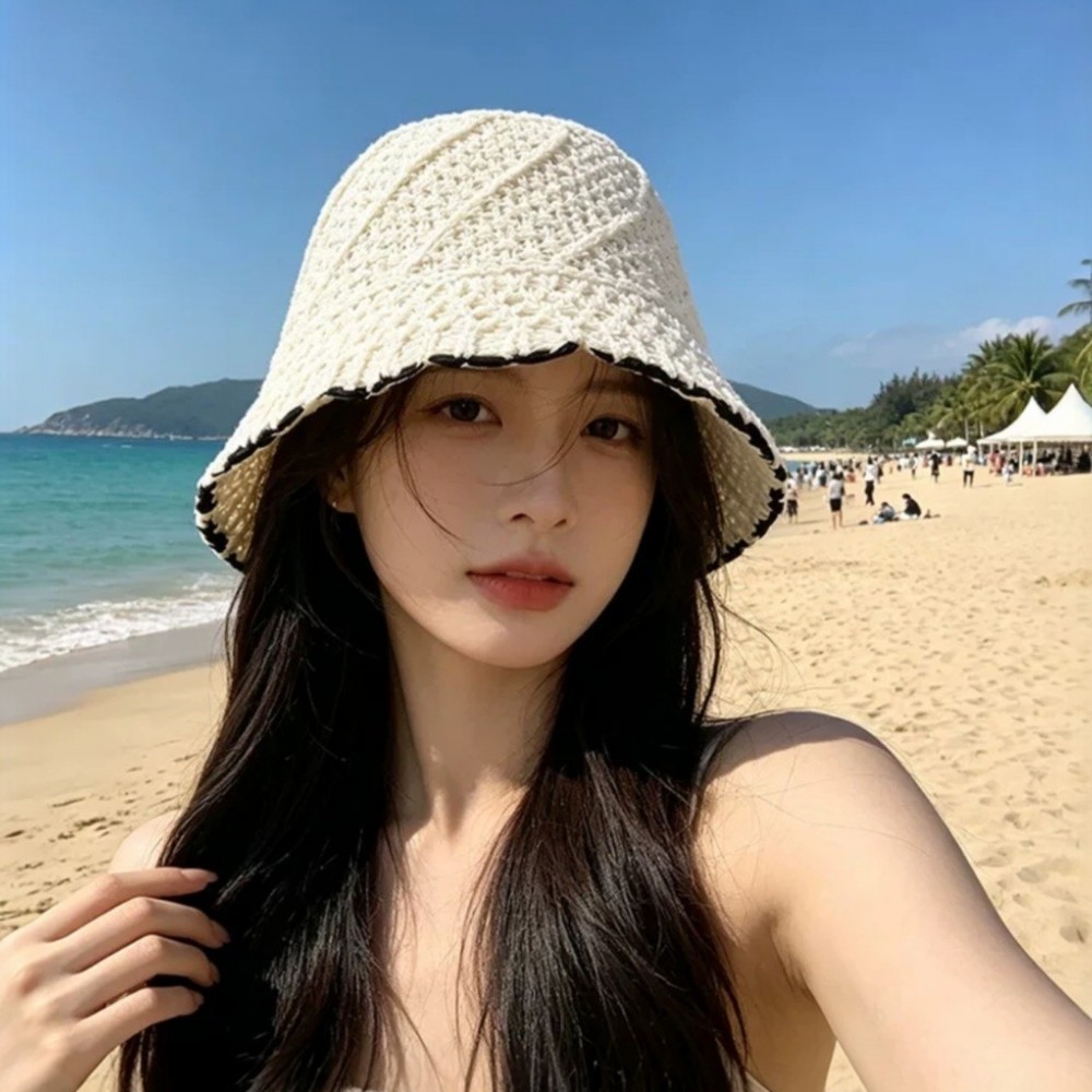 여성 라탄 버킷햇 여름 자외선차단 니트 왕골 벙거지 얼굴소멸 비치햇 이미지 6