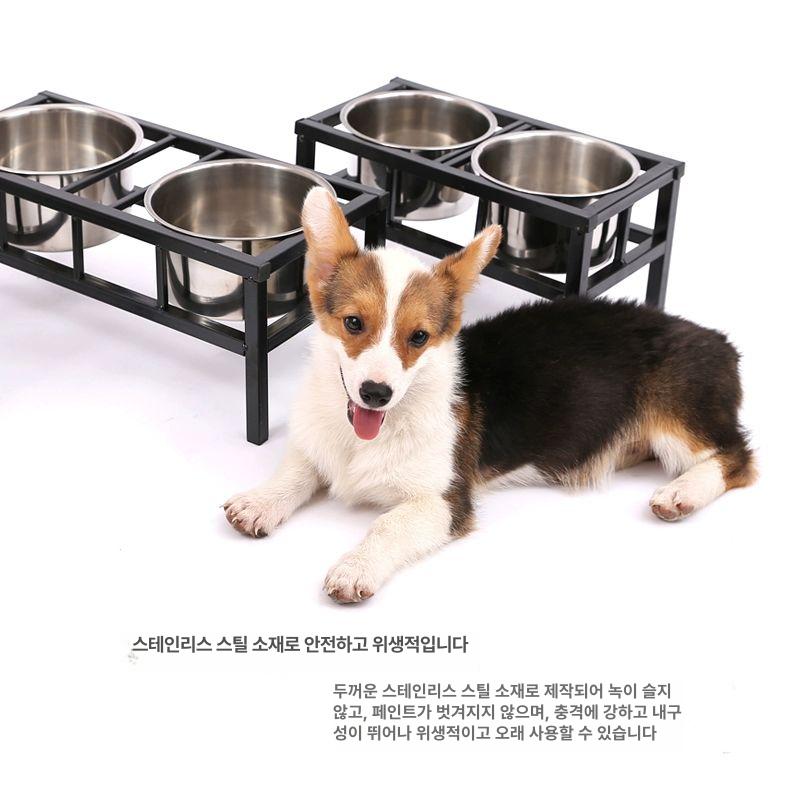 강아지 밥그릇 스텐 대형견 스테인리스 급식기 더블볼 2구 애견식기 펫보울 - 상세 이미지 2