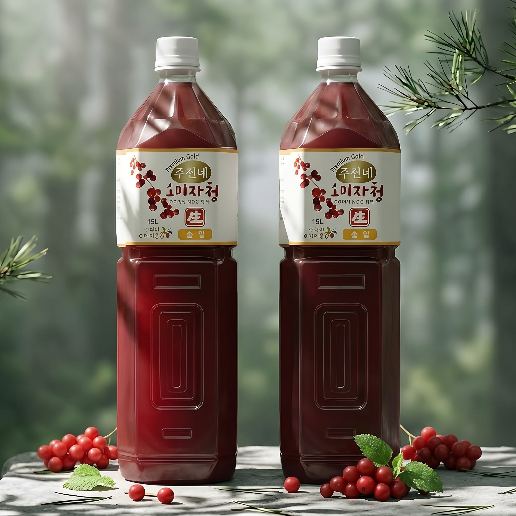 인제 프리미엄 수제 솔잎 오미자청 원액 엑기스 1.5L 2병 임산부 생오미자청 진액 선물 - 상품 이미지