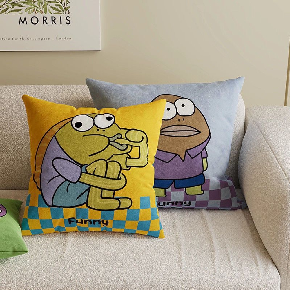 멍한 캐릭터 주민 쿠션 배개 귀여운 물고기 캐릭터 인테리어 소품 장식 주민1 40x40cm (커버+솜) - 상세 이미지 2