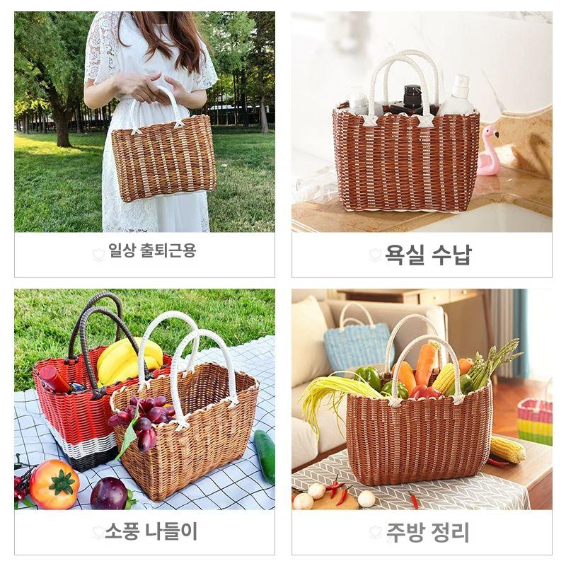 피크닉 라탄 소풍 수납 바스켓 손잡이 바구니 - 상세 이미지 4