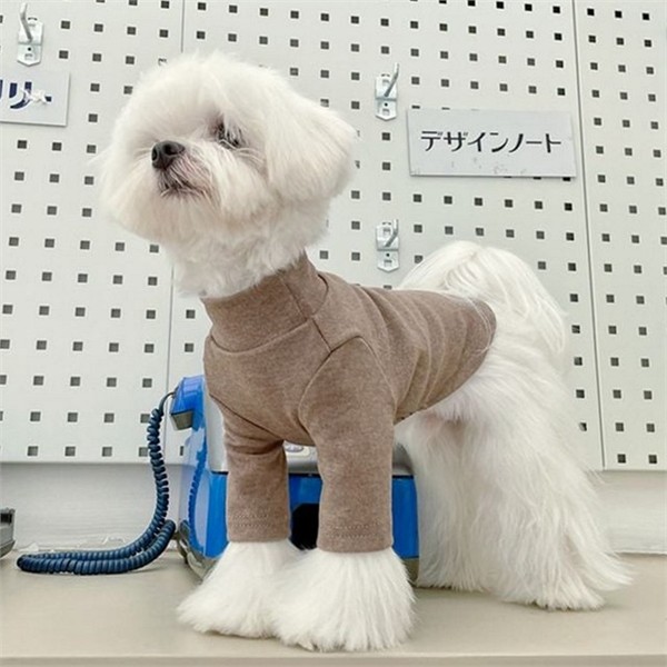 무지티셔츠 강아지 터틀넥 티셔츠 이너웨어 강아지 면 티셔츠 베이직 소형견 - 상품 이미지