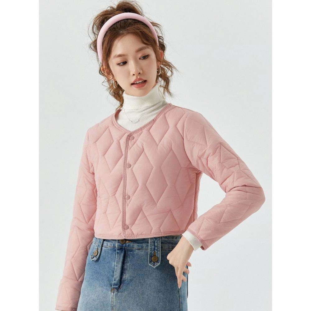 크롭 자켓 블랙 기모 루즈핏 아우터 가을 캐주얼 클래식 스타일 두툼 여성용 - 상품 이미지